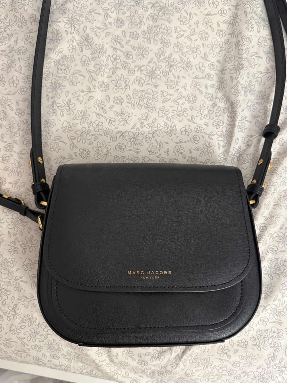 Marc Jacobs Black Leather Saddle Crossbody with Gold Hardware